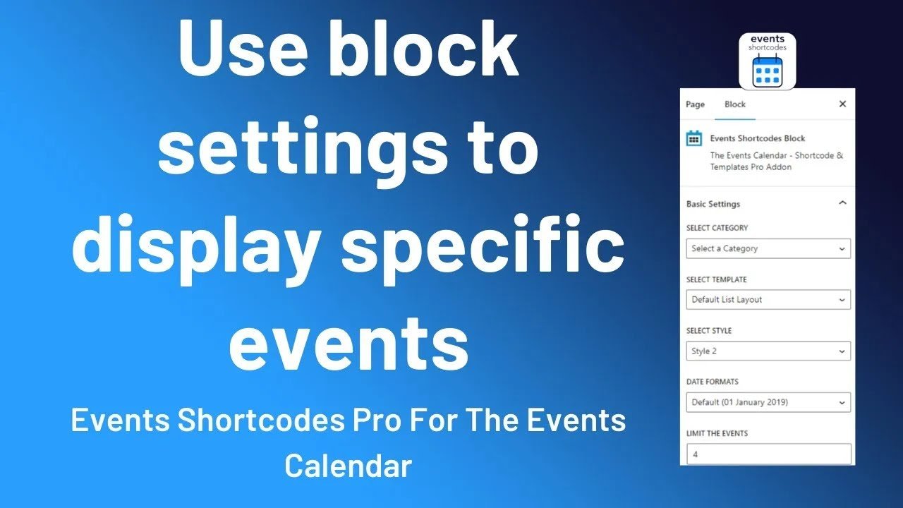 Block Settings || Events Shortcodes Pro For The Events Calendar