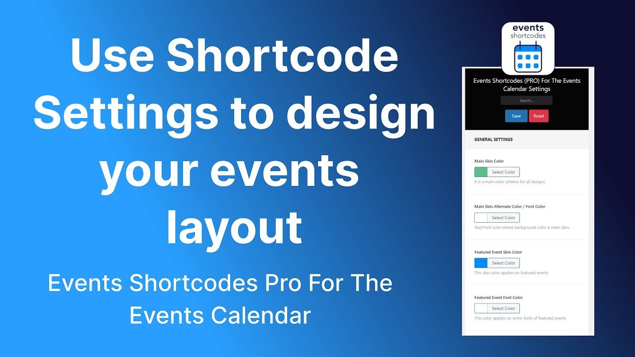Shortcode Settings || Events Shortcodes Pro For The Events Calendar