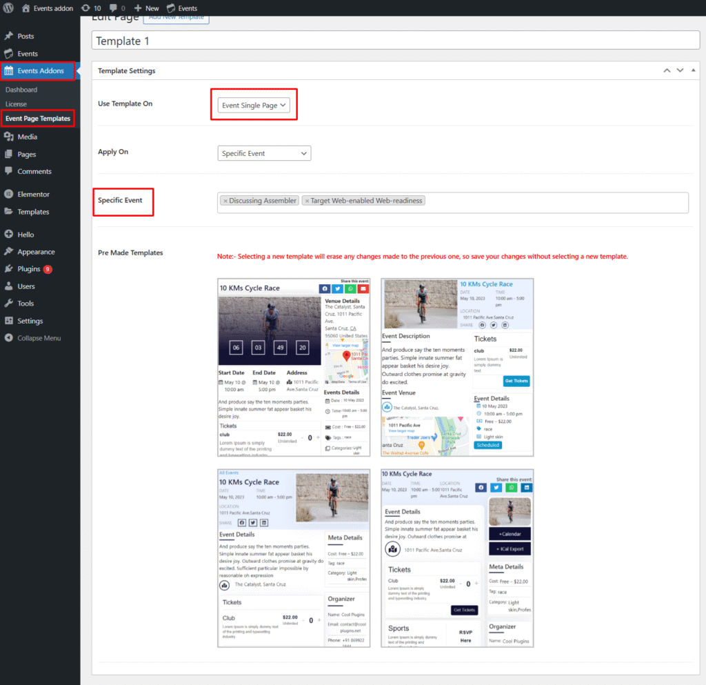 multiple event templates