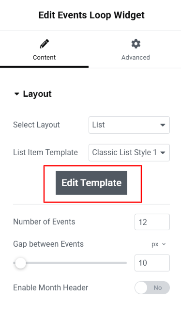 edit loop widget template