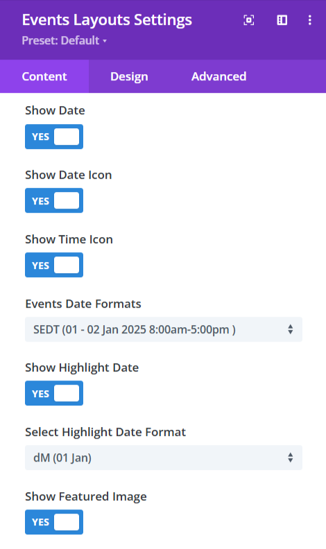 event query settings