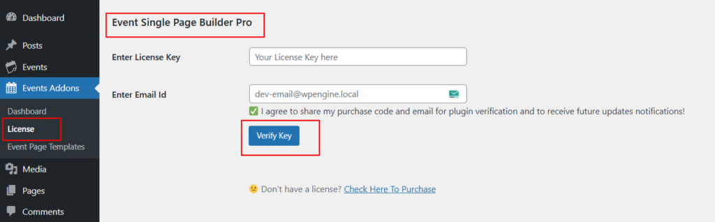 event single page builder license