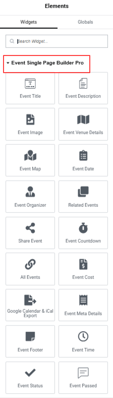 event single page widgets