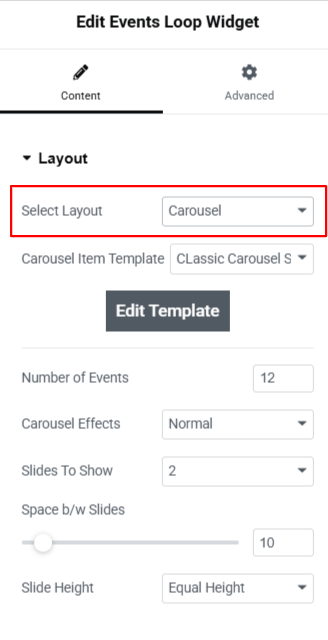 events carousel layout