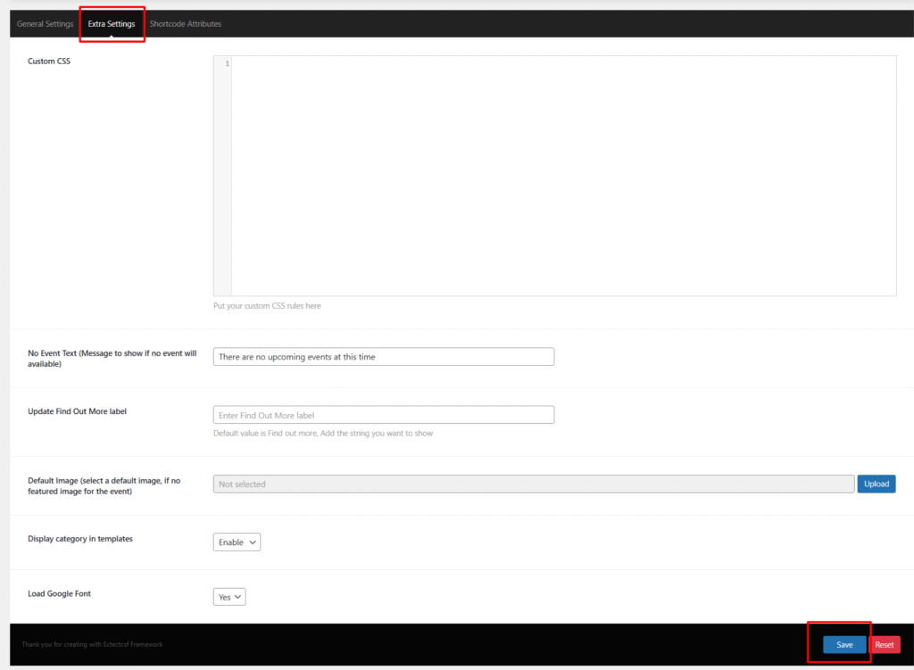 shortcodes extra settings