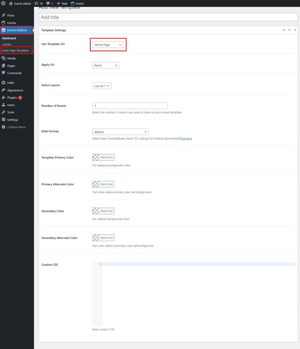 venue page template non-elementor